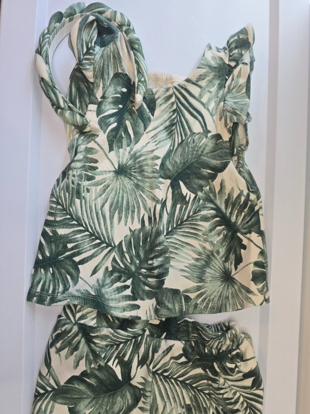 Janie and Jack Set - Green Palm - Ponte Shorts , Top, and Matching Headband